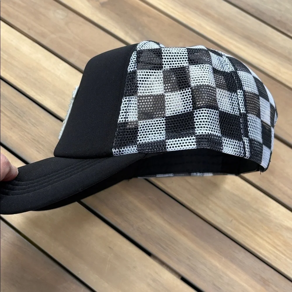 Personalized initial hat, checkerboard, trucker hat